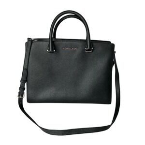 Michael Kors Large‎ Savannah Saffiano Leather Satchel Bag Black & Silver